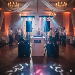 Partystimmung garantiert: Wenn die Tanzfläche voll ist, zeigt das Wedding & Gala System seine volle Stärke. Mit ca. 1600 Watt Gesamtleistung und einer Lichtshow, die sich dynamisch dem Rhythmus anpasst, wird Ihre Feier unvergesslich.
