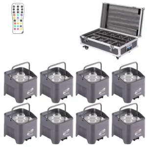 8er set ETEC Akku LED Par Scheinwerfer E412 mit 4x12W RGBWA+UV Wireless DMX