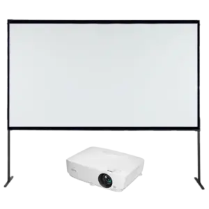 Kompaktes Beamer-Set mit Stativ-Leinwand für private Feiern, Geburtstage und Diashows in Bielefeld, Herford und Minden.