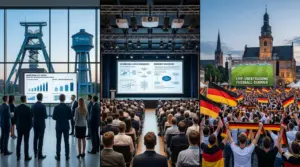 Triptychon Medientechnik Ahlen: Projektionen für Firmenevents an der Zeche Westfalen, Seminare in der Stadthalle und Public Viewing.