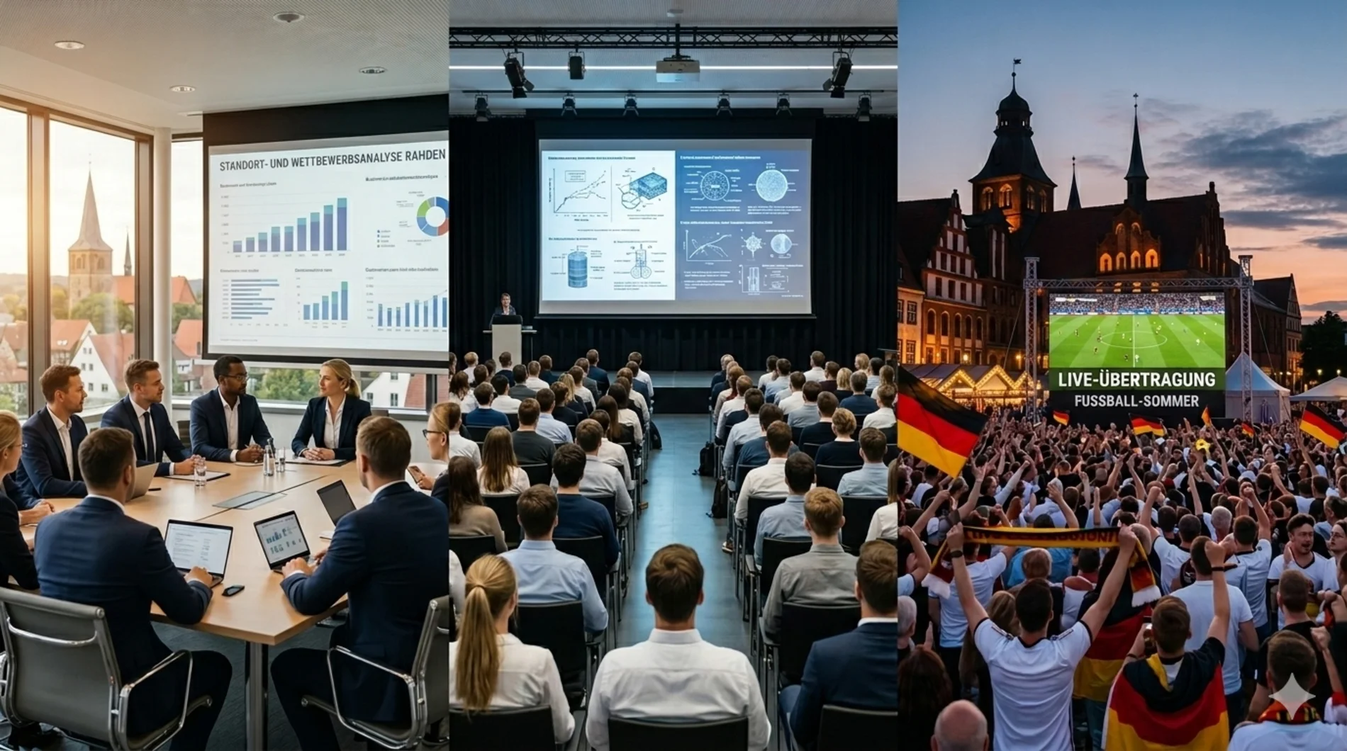 Triptychon Medientechnik Bünde: Professionelle Projektionen für Firmen-Events, Seminare und Public Viewing in der Zigarrenstadt.