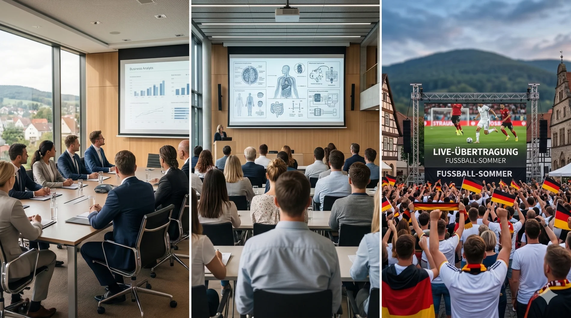 Triptychon Medientechnik Hüllhorst: Professionelle Projektionen für Firmenevents, Schulungen und Public Viewing am Wiehengebirge.