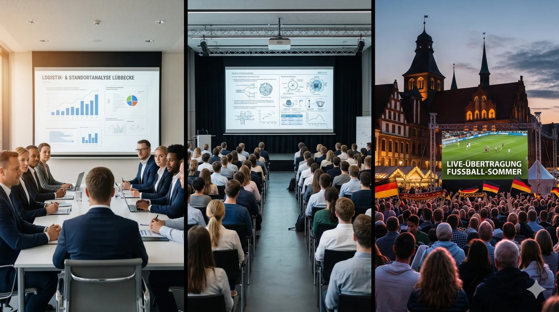 Triptychon Medientechnik Lübbecke: Professionelle Projektionen für Business-Events, IT-Schulungen und Public Viewing am Wiehengebirge.