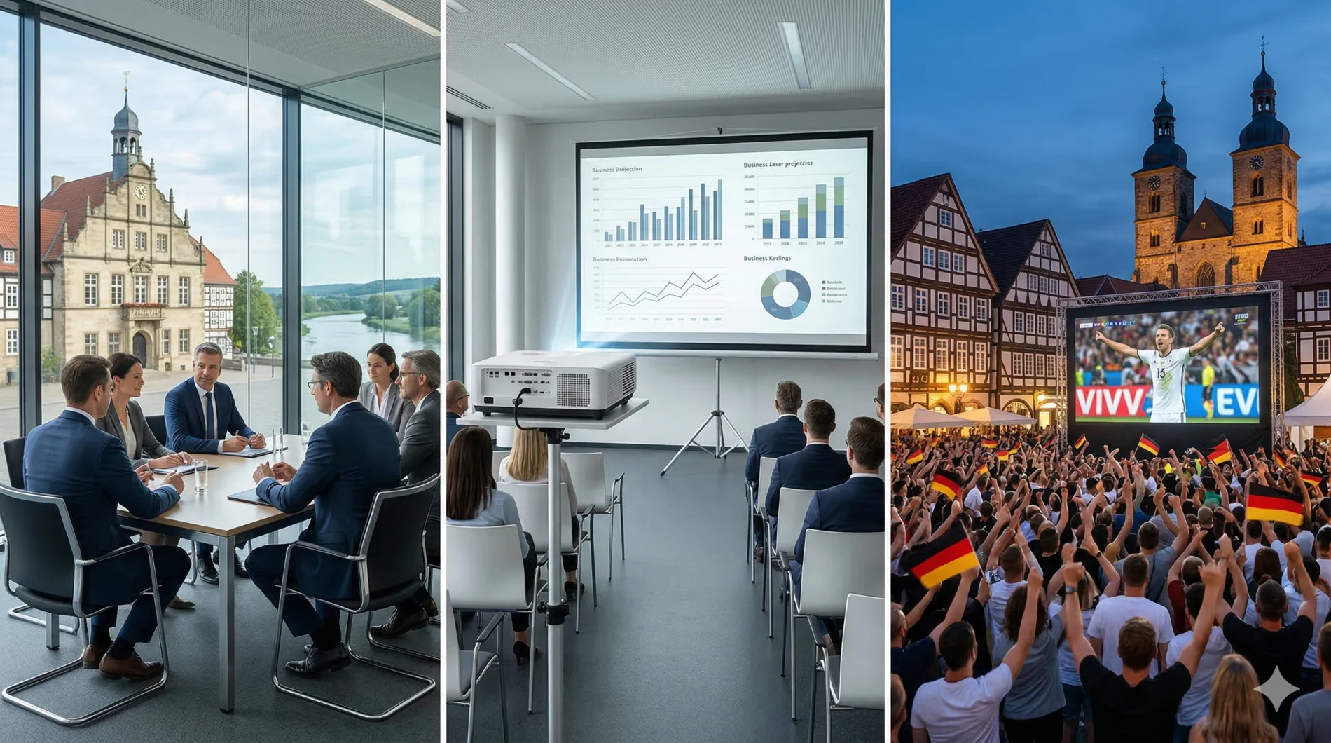 Triptychon Medientechnik Rinteln: Professionelle Projektionen für Business-Events an der Weser, B2B-Seminare und Public Viewing.