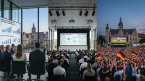 Triptychon Medientechnik Warendorf: Professionelle Projektionen für Firmenevents am Landgestüt, Seminare in der Altstadt und Public Viewing am Emssee.