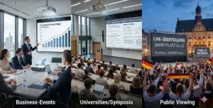 Beamer und Leinwände mieten in Hille für Business-Events, Universitäts-Symposien und Public Viewing am Marktplatz Hille