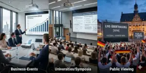 Professionelle Beamer und Leinwände mieten in NRW für Business-Events, Universitäts-Symposien (z.B. Bochum) und Public Viewing in ganz Nordrhein-Westfalen