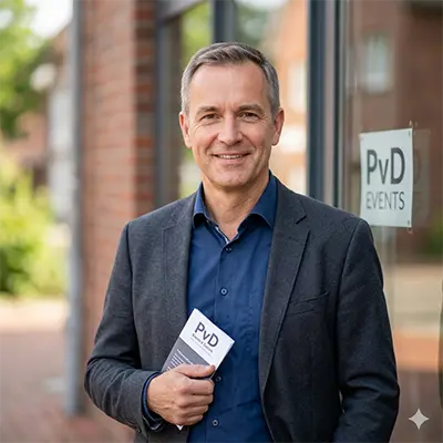 Portrait eines zufriedenen Stammkunden von PvD - Events & Technik, der die Freundlichkeit und Qualität beim Mieten von Musikanlagen und Party-Beleuchtung in Hüllhorst lobt.