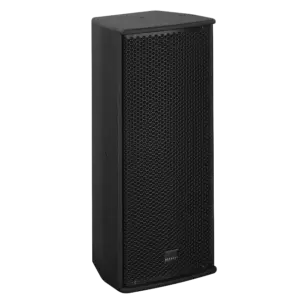Ein professioneller Seeburg Acoustic Line A3 Multifunktionslautsprecher in schwarzem Polyurea-Finish mit robustem Wabengitter, freigestellt auf weißem Hintergrund für den PvD - Events & Technik Mietkatalog.